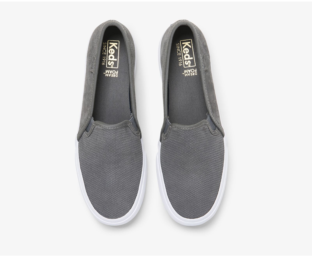 Slip Ons Keds Mujer Grises - Double Decker Suede - 6054-CTUZY